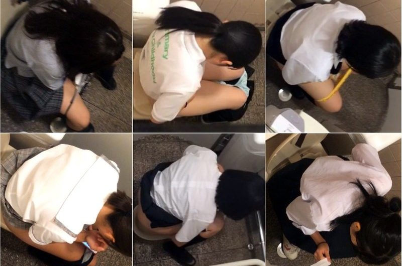 【JKおしっこ空爆①】制服JK達のおしっこ姿をがっつり上から撮影！スマホ撮影の緊張感が最高